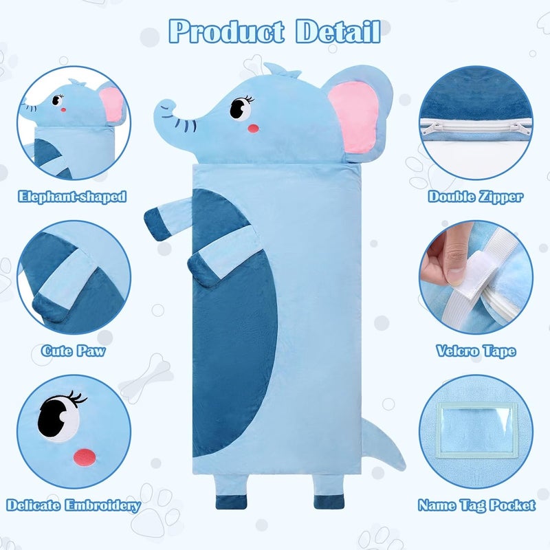 alldomess Toddler Nap Mat,Elephant Kids Sleeping Bag 67‘’×27‘’,Extra Large Slumber Bag Thick with Removable Pillow for Girls Boys,Soft Plush Roll Up Sleeping Mat Lightweight for Preschool,Daycare,Travel - Image 3